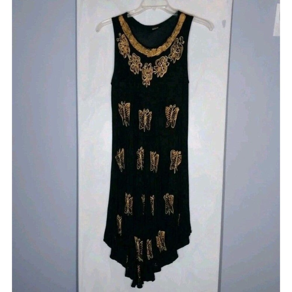 Black Gold Butterfly Dress Handkerchief Hem Boho Fairycore Whimsigoth Small